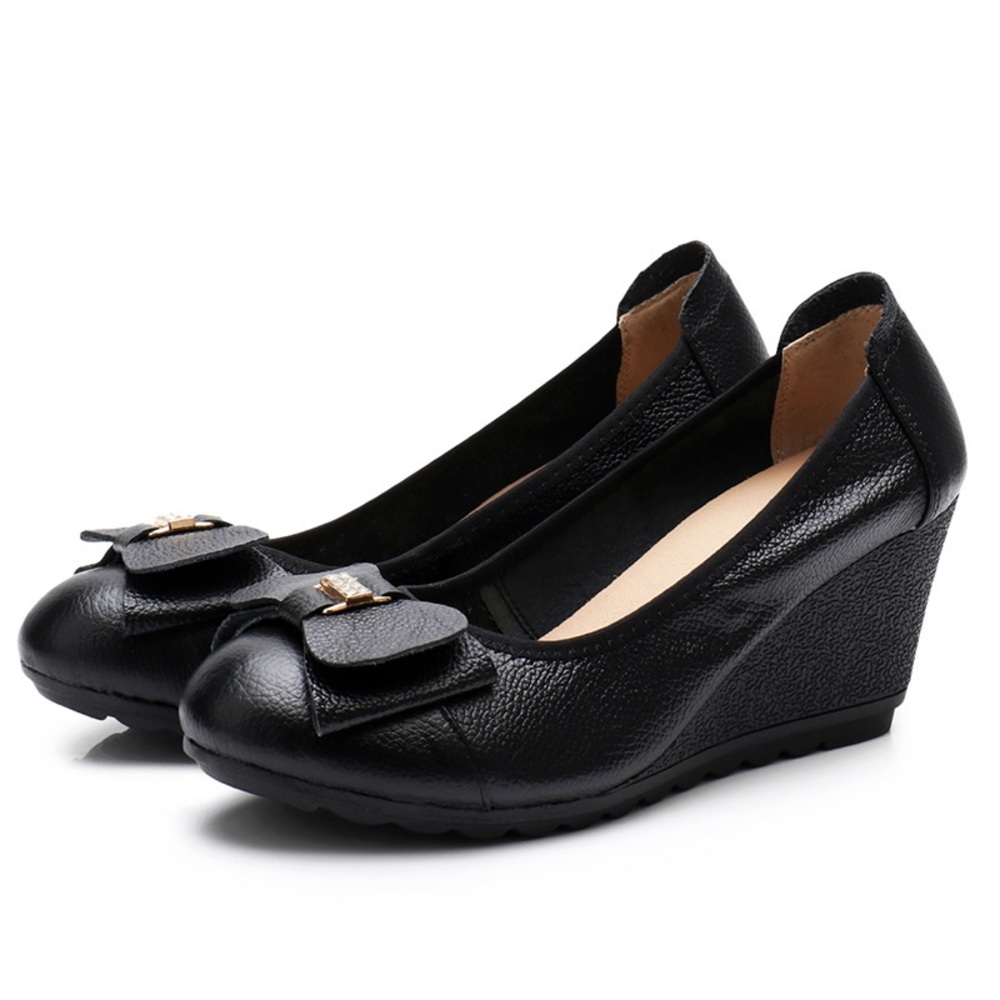 Elegant Black leather Wedge Shoes 7.5